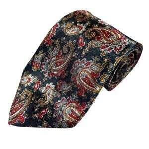 Rene Chagal Men's Black Red Paisley Silk Handmade Necktie Tie